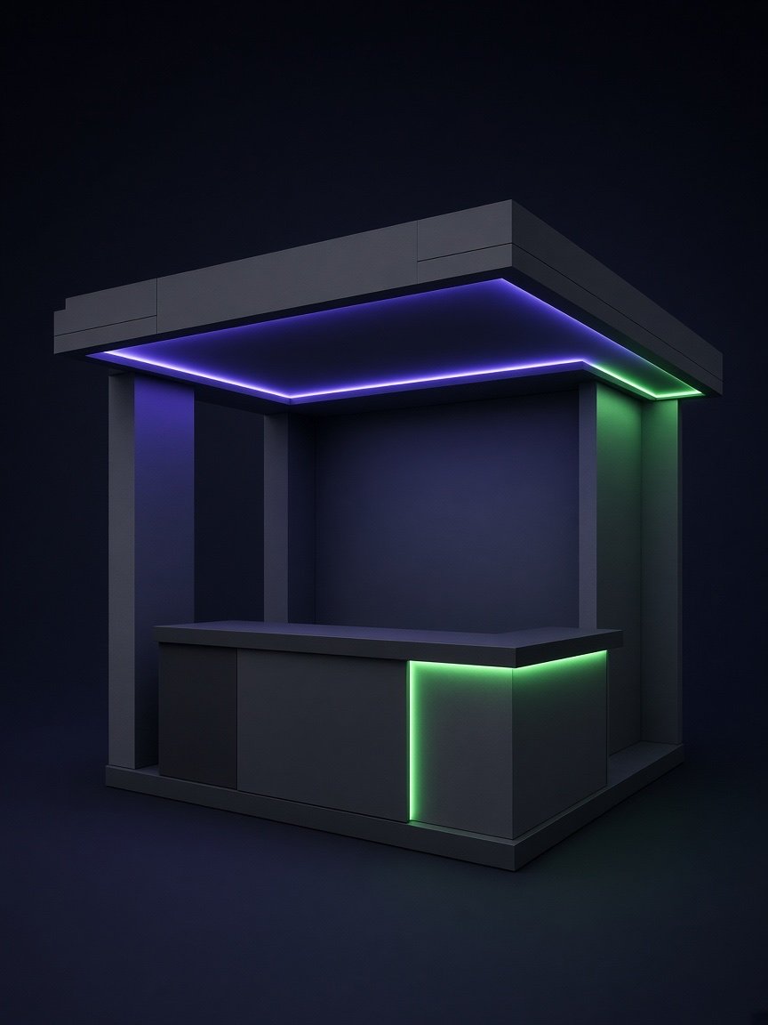 Propuesta 3D de stand custom (imagen sintética)